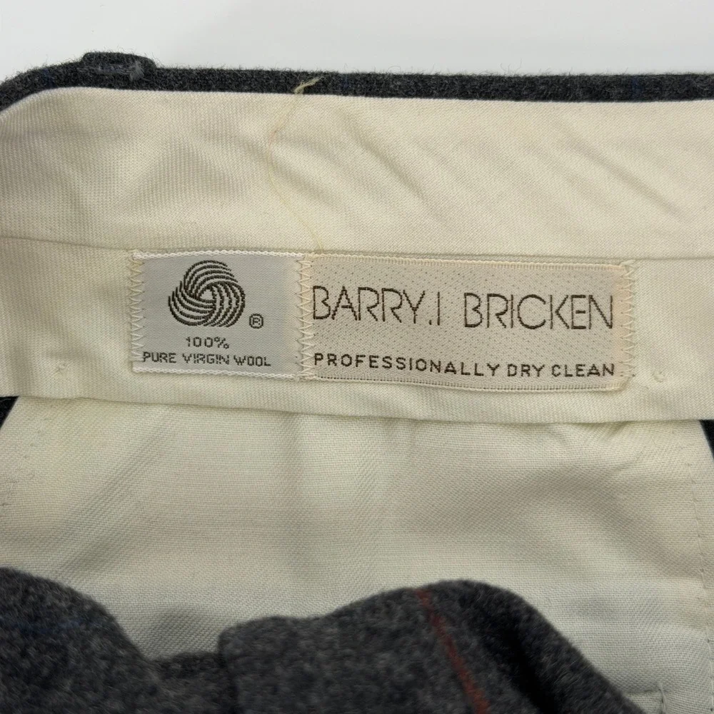 Barry Bricken Trousers 27x30 Charcoal Gray Virgin Wool Pleated Pinstripe Pants